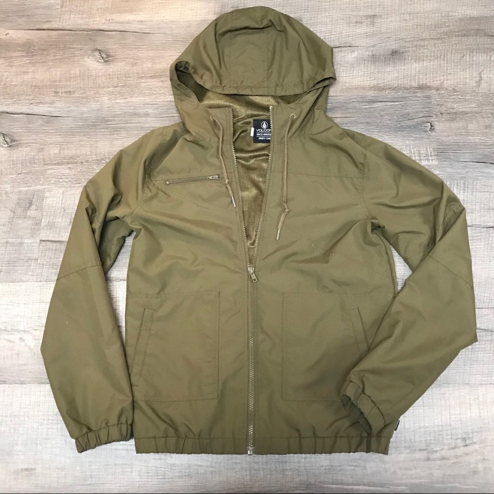 VOLCOM Green Rain Jacket Zip Up Hoodie Small